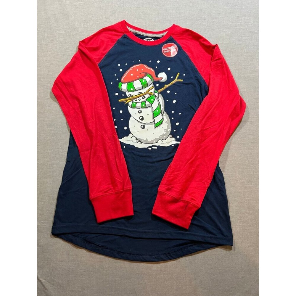 Snowman Holiday Time Shirt Boys‎ XL Blue Glow Long Sleeve Pullover Tee Youth.